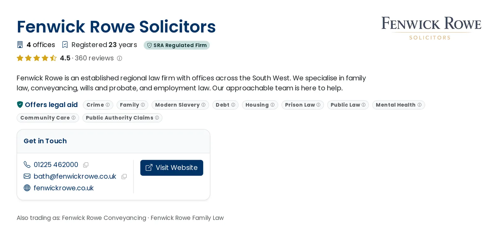 A firm's profile on LawStreet, with its star rating and number of reviews under the firm's name.